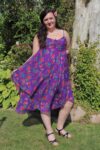 Gorgeous floral dress in purple. Loose fit in soft natural cotton. Asymmetrical cutting - trendy bohemian style.  