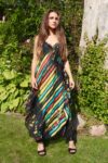 Black summer dress with colorful patterns in soft and airy cotton-