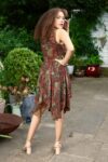 Boho dress in coffee brown with patterns and asymmetrical cut