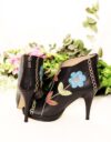 Black handmade leather stilettos with colorful floral embroidery