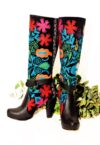 Colorful handmade boots with embroidery and made from leather and textile