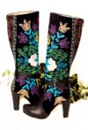 Colorful handmade boots with embroidery, textile and leather.High chunky heels