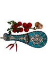Handmade spoon holder in Oriental style - sturdy ceramics. Illustrated with floral motifs on a turquoise background