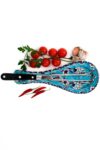 Elegant and practical spoon rest for your kitchen utensils. Tulip motifs in red, blue and white on a turqouise backdrop