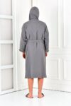 The back of mens hooded bathrobe in organic cotton - grey